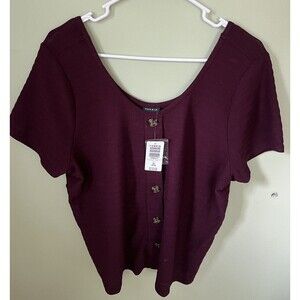 Torrid Women's Short Sleeve Top Blouse Ribbed Wine Color Size 2/2X 18-20